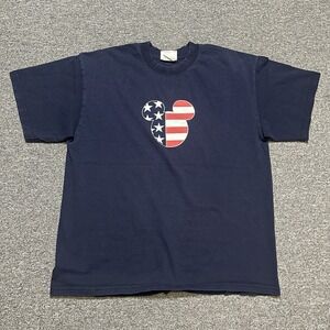 Vintage Disney Navy Flag Mickey Tee Size M Walt Disney World Patriotic